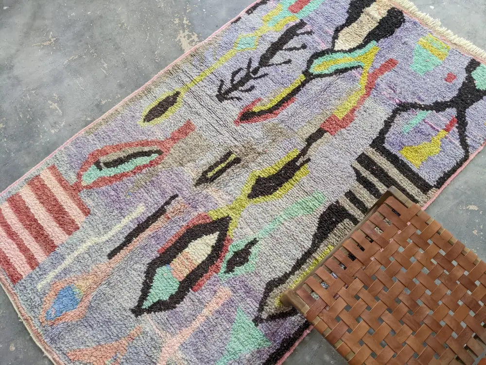 Vibrant abstract moroccan handmade wool rug living room wall decor