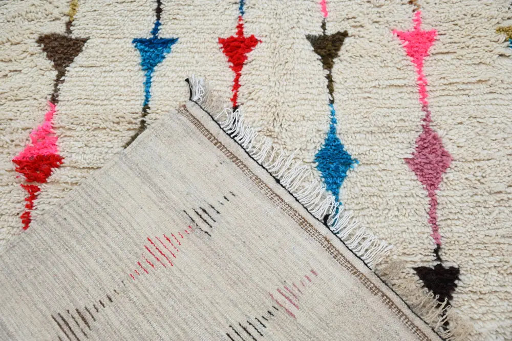 Handmade moroccan azilal rug beige geometric bedroom carpet
