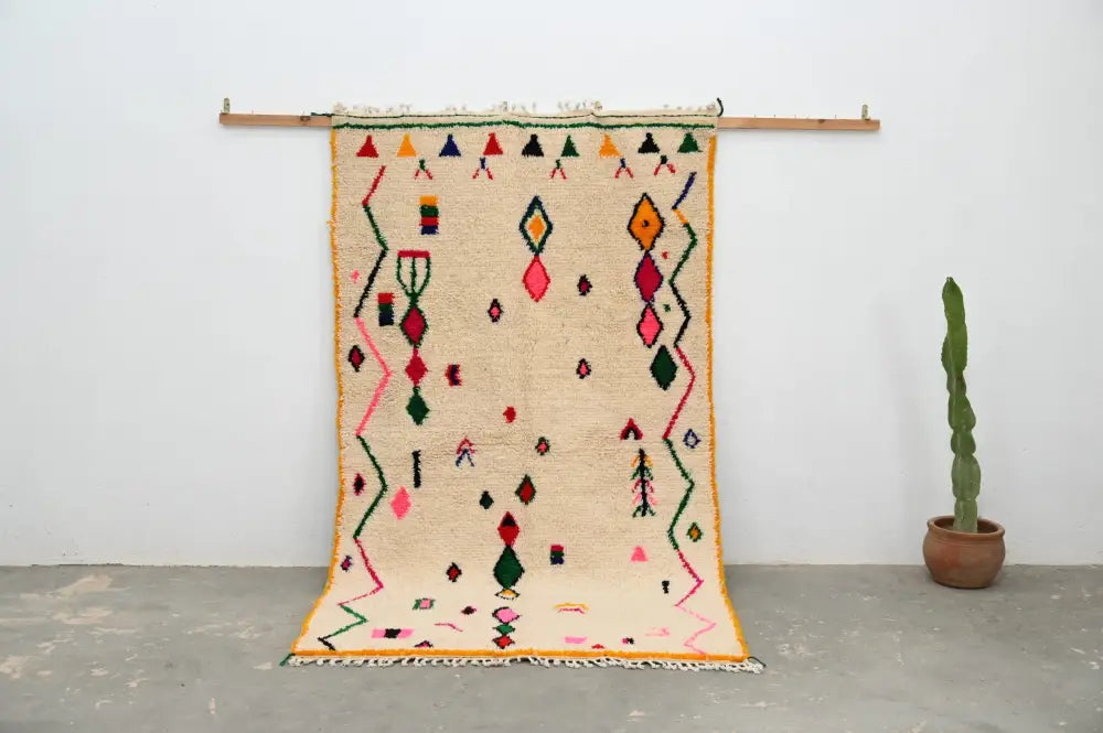Beige moroccan handmade traditional azilal rug living room decor