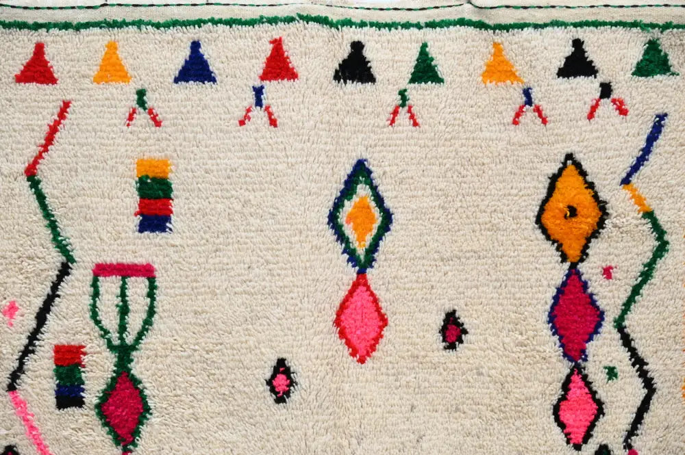 Beige moroccan handmade traditional azilal rug living room decor