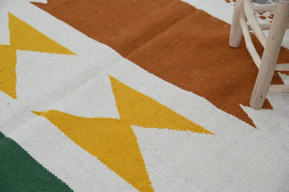 Handmade traditional azilal colorful rug beige bedroom decor