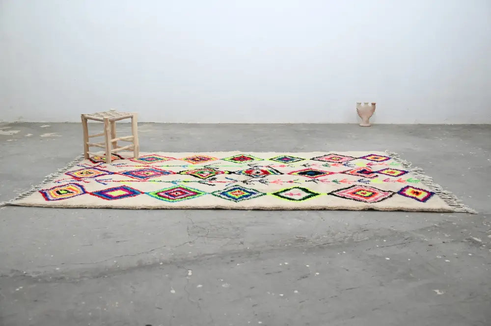 Beige moroccan handmade traditional azilal rug bedroom decor