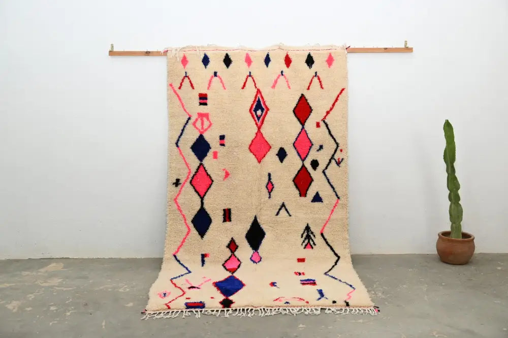 Beige geometric moroccan handmade azilal rug bedroom decor