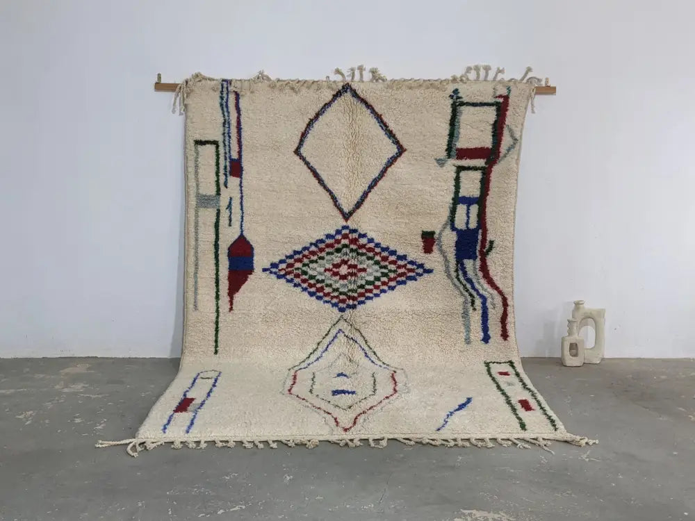 Handmade traditional moroccan azilal rug living room wool decor