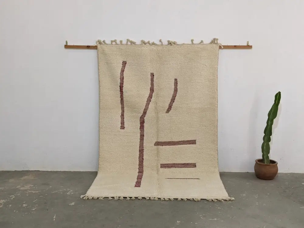 Handmade beni ouarain beige & rust rug bedroom moroccan decor
