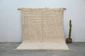 Handmade beni ouarain rug cream wavy wool carpet for living room