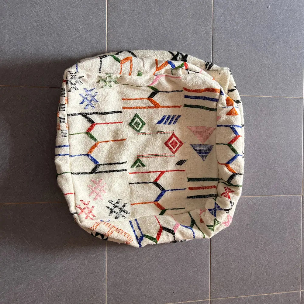 Moroccan handmade geometric cream cushion living room pouf