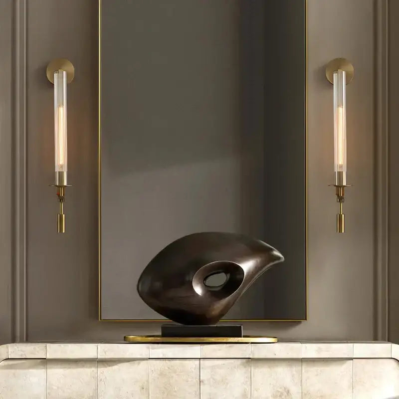 Modern gold wall sconce bedroom clear glass cylinder light