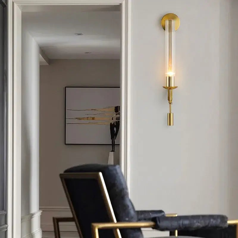 Modern gold wall sconce bedroom clear glass cylinder light