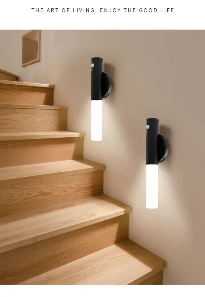 Modern black motion sensor battery operated wall lamp bedroom light