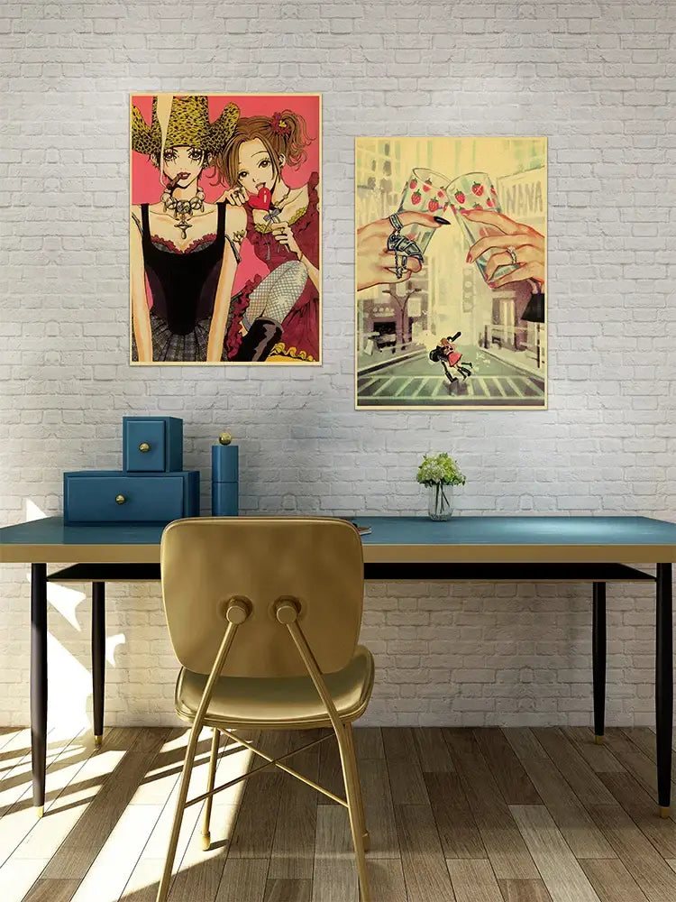 Retro nana anime kraft poster set bedroom floral wall art