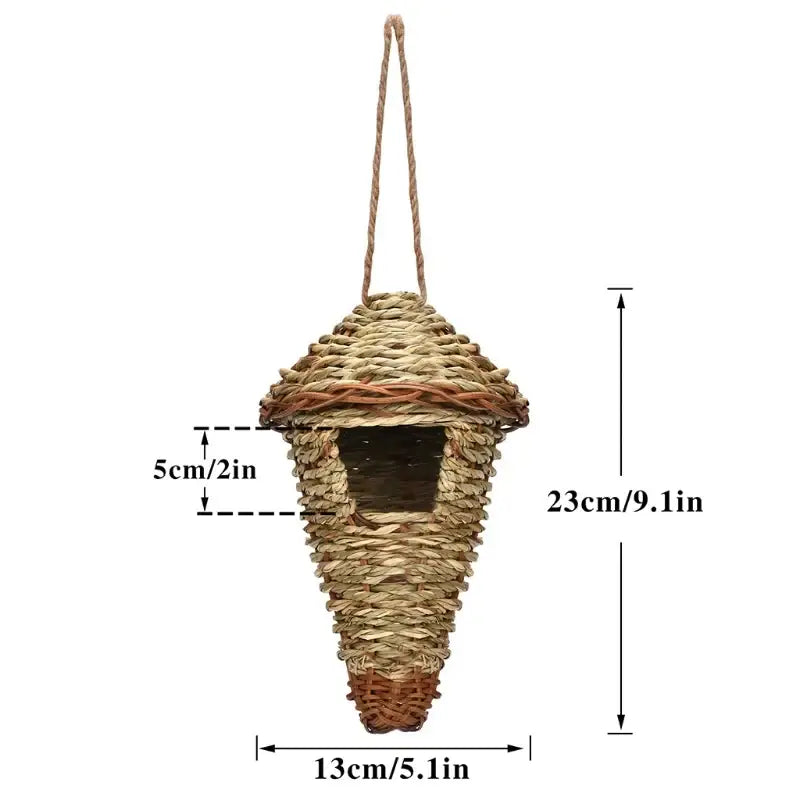 Rustic handwoven natural grass bird cage outdoor garden decor