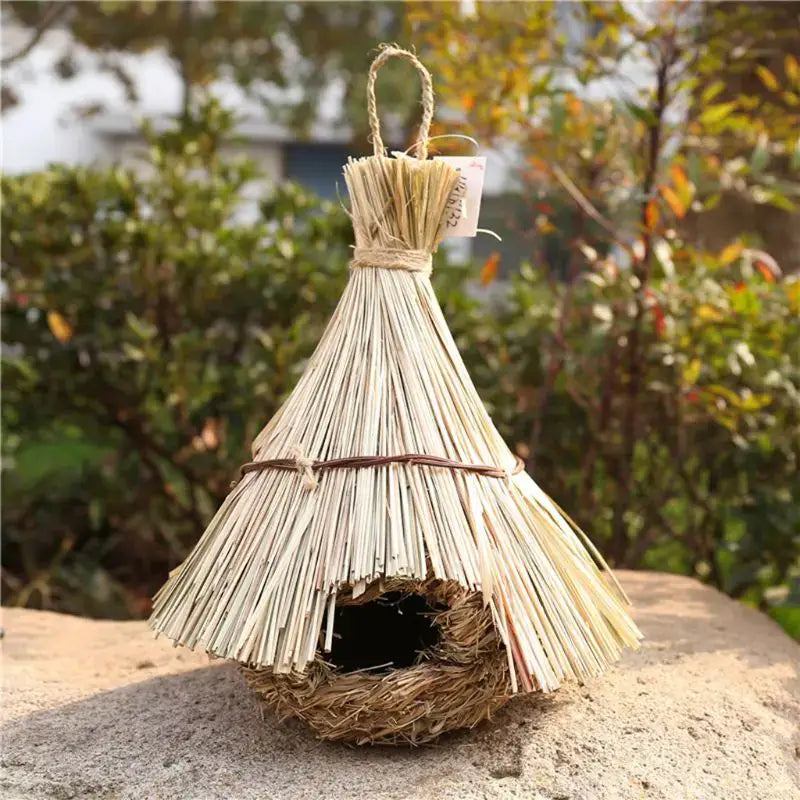 Rustic handwoven natural grass bird cage outdoor garden decor