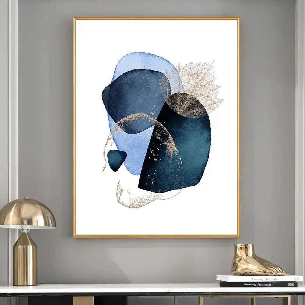 Abstract navy blue geometric wall art set – living room decor