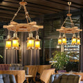 Rustic industrial wood spool pendant chandelier dining room light