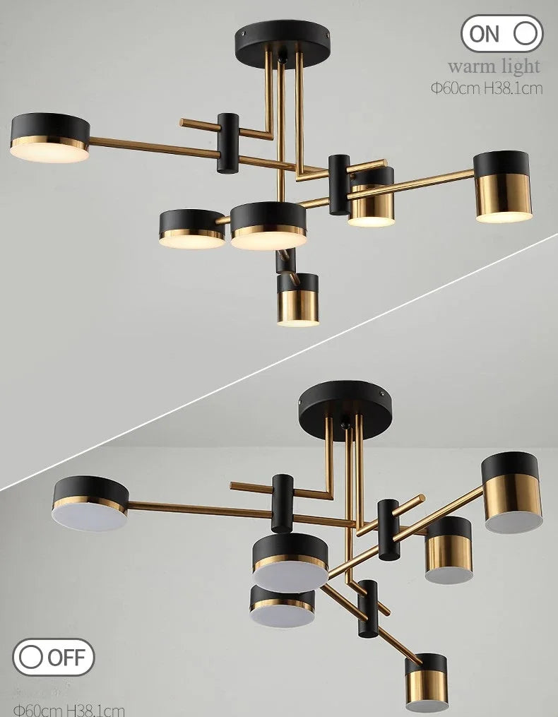 Modern black & gold geometric pendant light living room chandelier