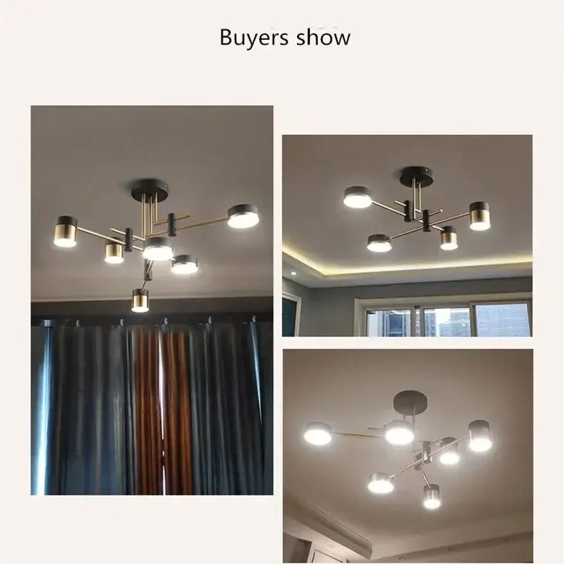 Modern black & gold geometric pendant light living room chandelier