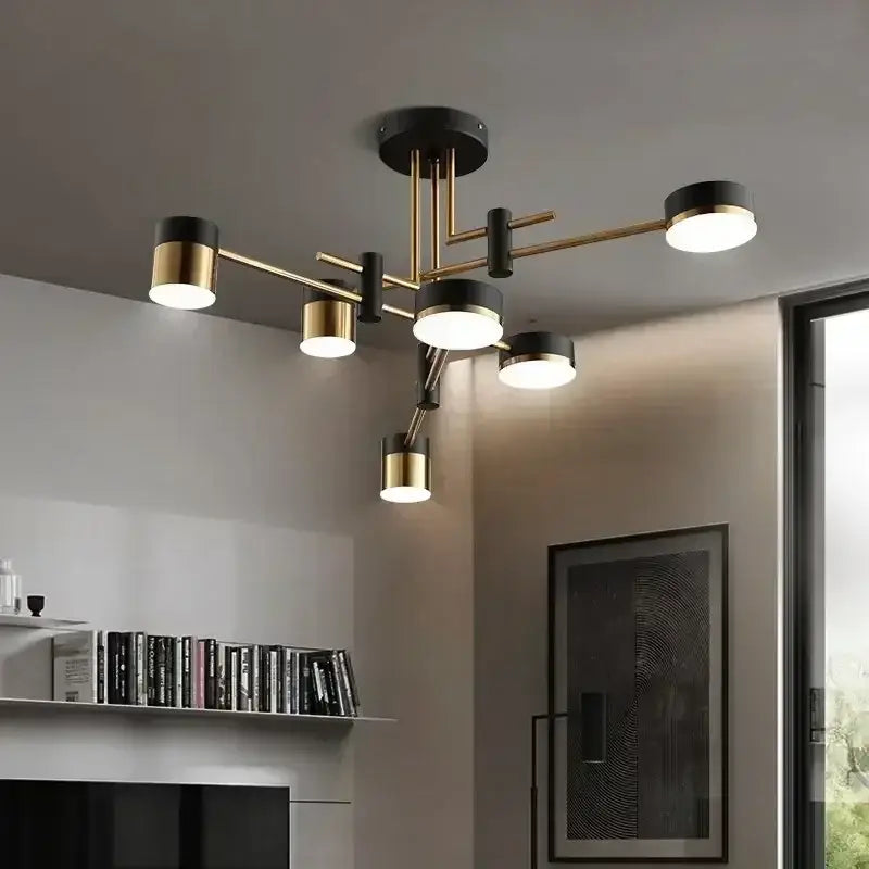 Modern black & gold geometric pendant light living room chandelier