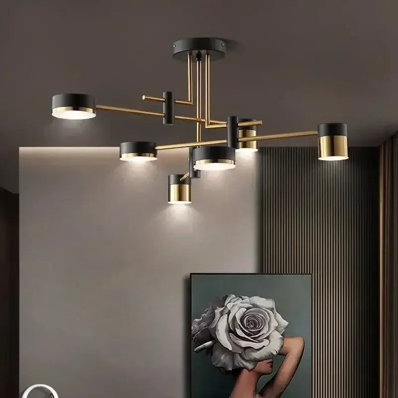 Modern black & gold geometric pendant light living room chandelier
