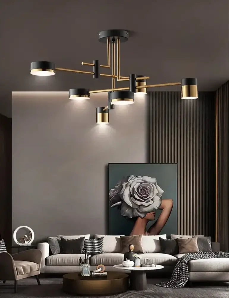 Modern black & gold geometric pendant light living room chandelier
