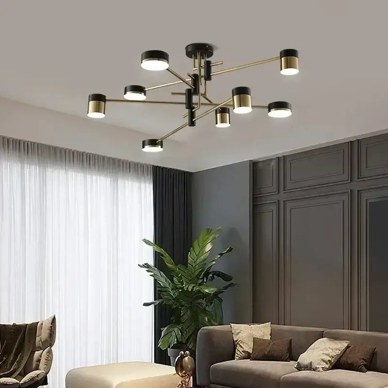 Modern black & gold geometric pendant light living room chandelier