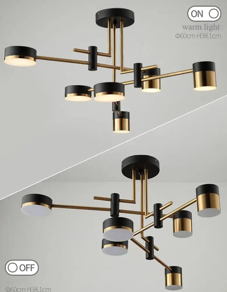 Modern black & gold geometric pendant light living room chandelier