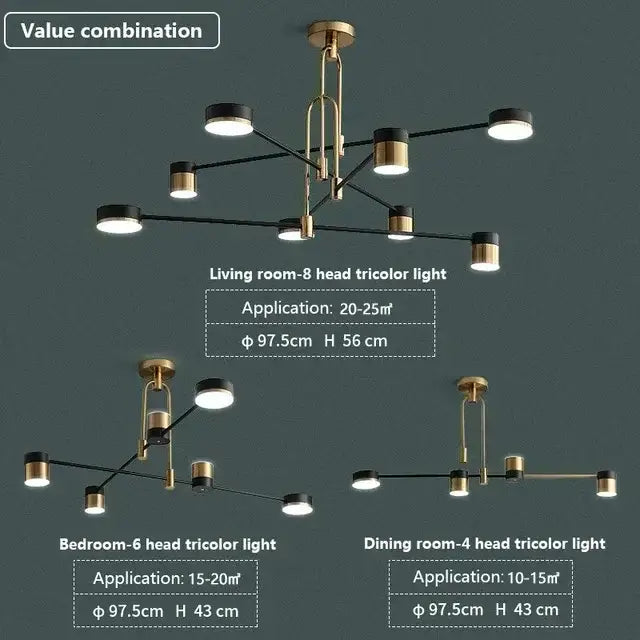 Modern black & gold geometric pendant light living room chandelier