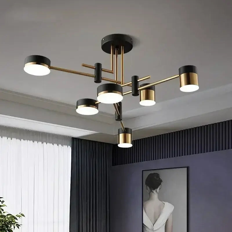 Modern black & gold geometric pendant light living room chandelier