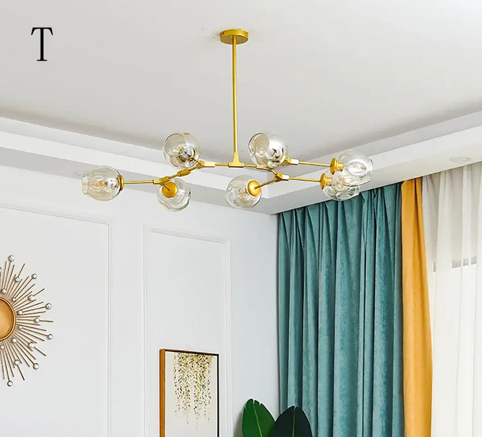 Amber glass globe nordic chandelier dining room hanging light