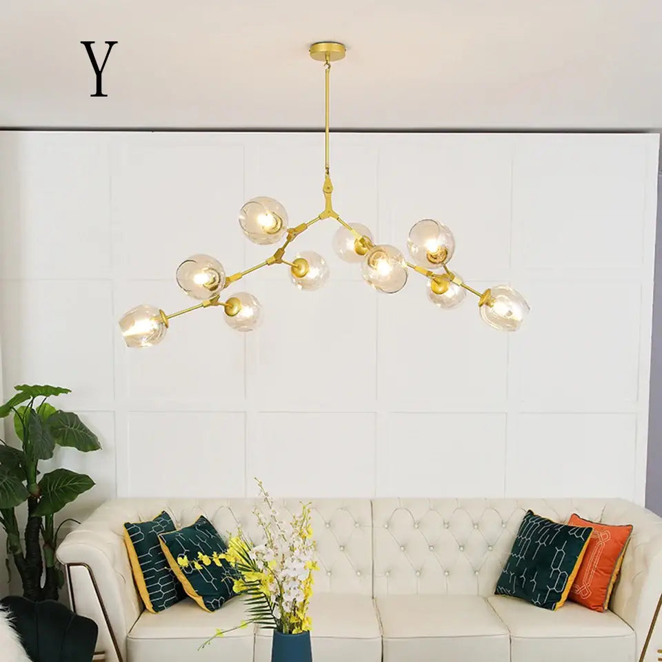 Amber glass globe nordic chandelier dining room hanging light