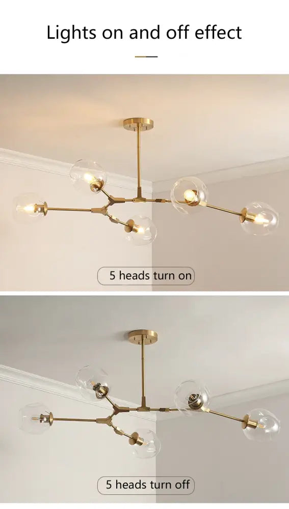 Amber glass globe nordic chandelier dining room hanging light