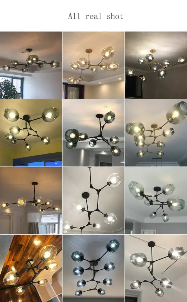 Amber glass globe nordic chandelier dining room hanging light