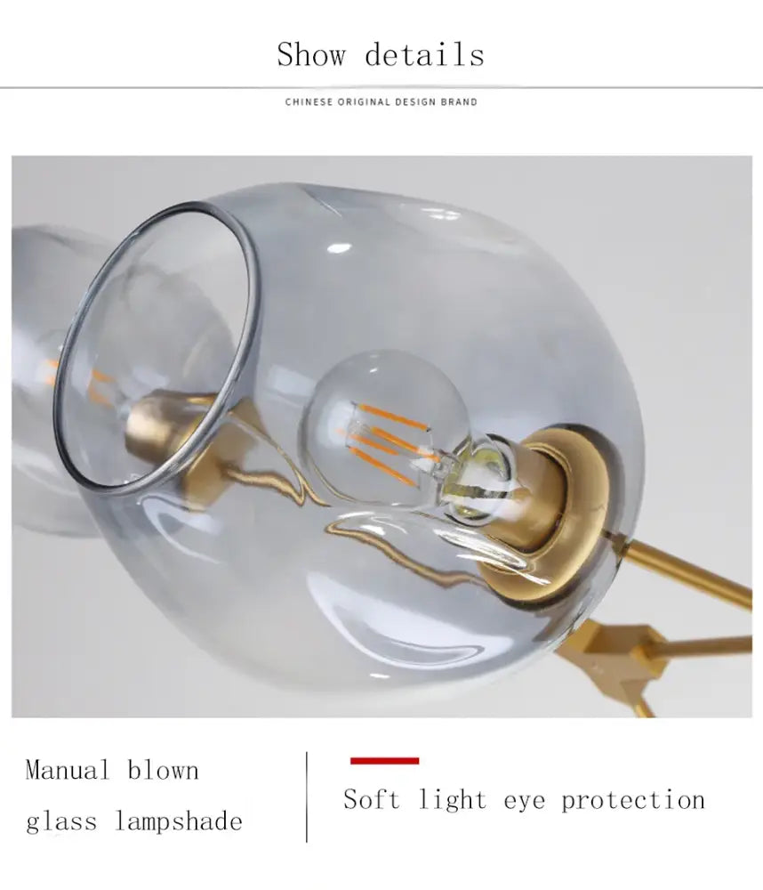 Amber glass globe nordic chandelier dining room hanging light
