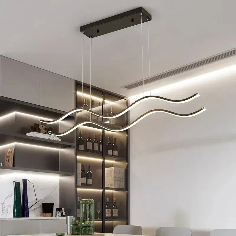 Modern black & white wavy led pendant lights for dining room