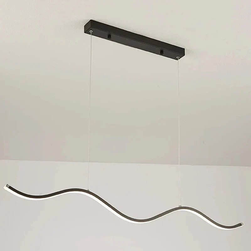 Modern wave led pendant lights for dining room metallic finish