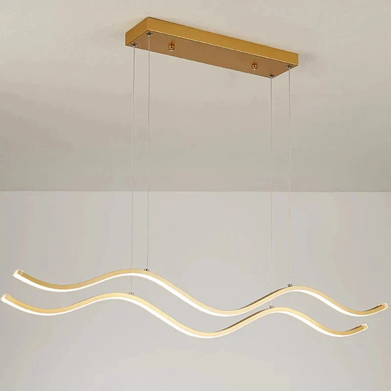 Modern wave led pendant lights for dining room metallic finish