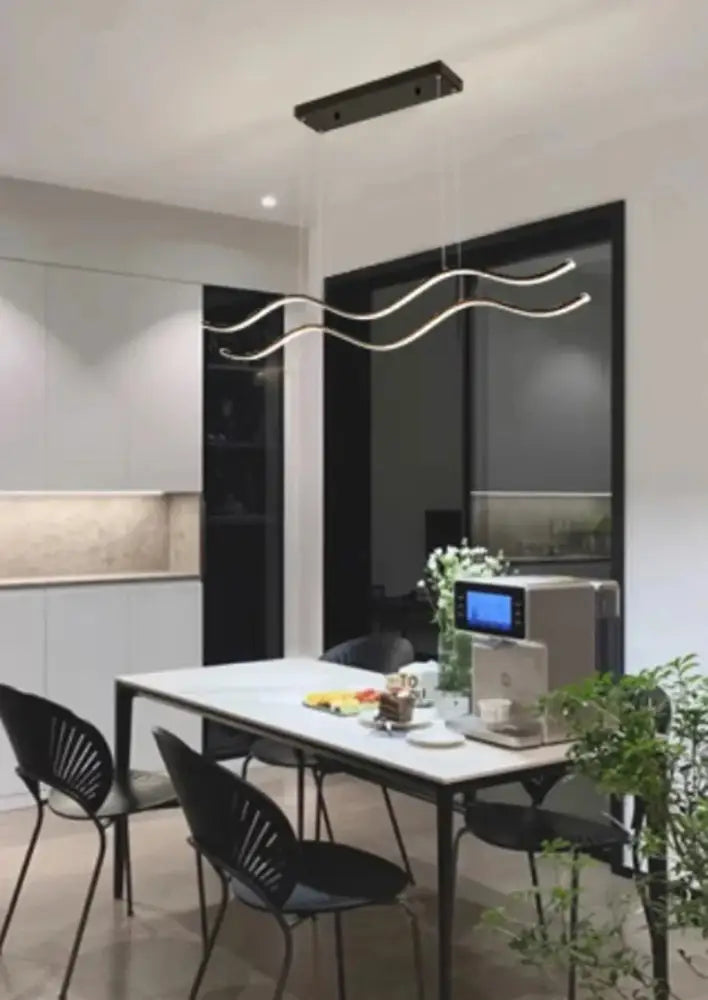 Modern black & white wavy led pendant lights for dining room