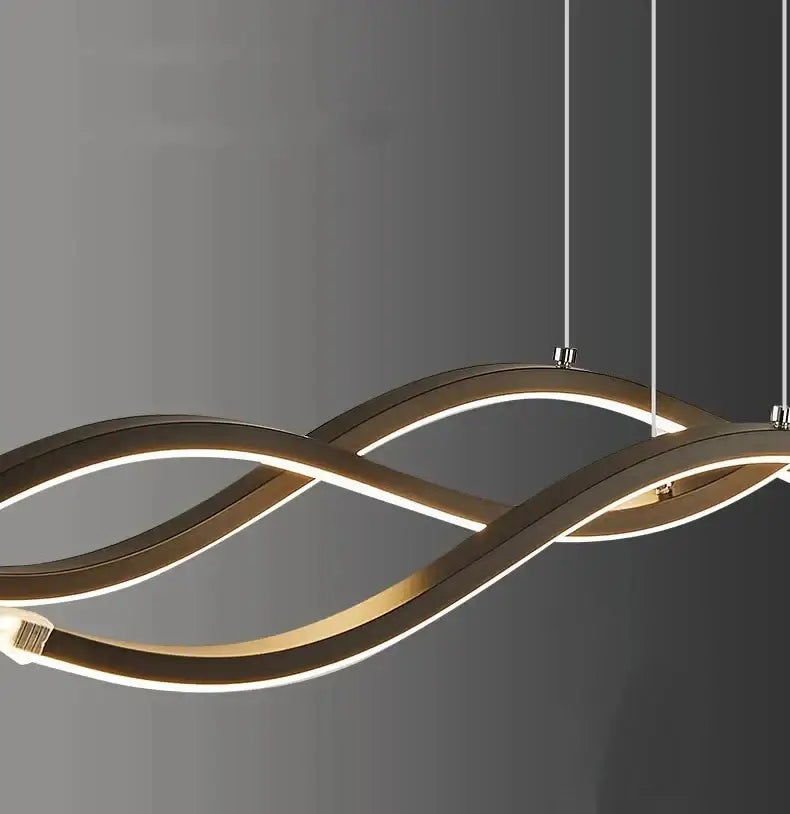 Modern wave led pendant lights for dining room metallic finish