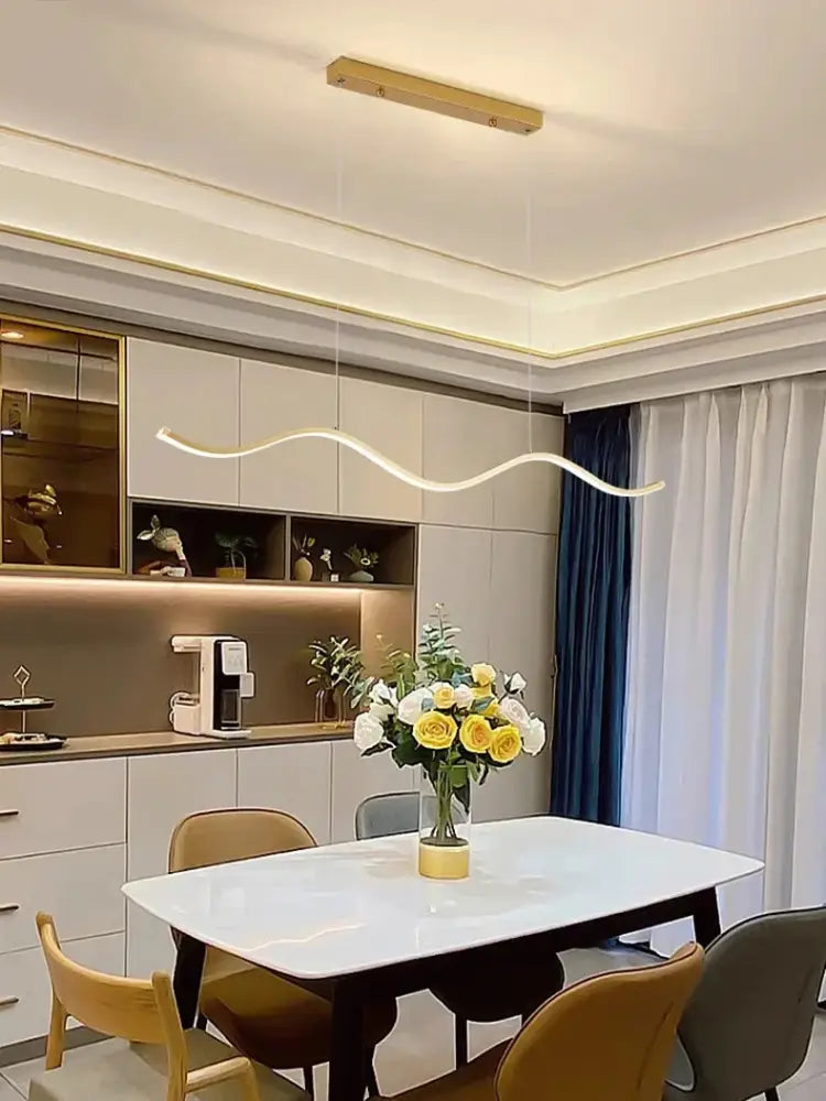 Modern wave led pendant lights for dining room metallic finish