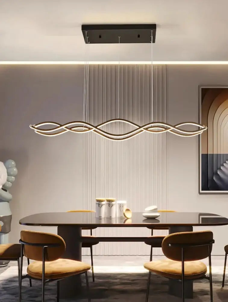 Modern wave led pendant lights for dining room metallic finish
