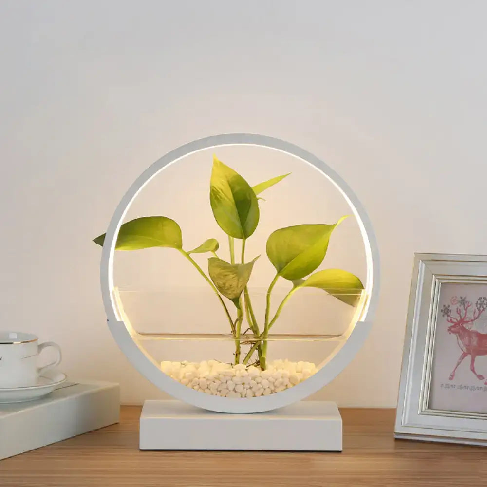 Nordic circle table lamp with hydroponics plant pot for bedroom