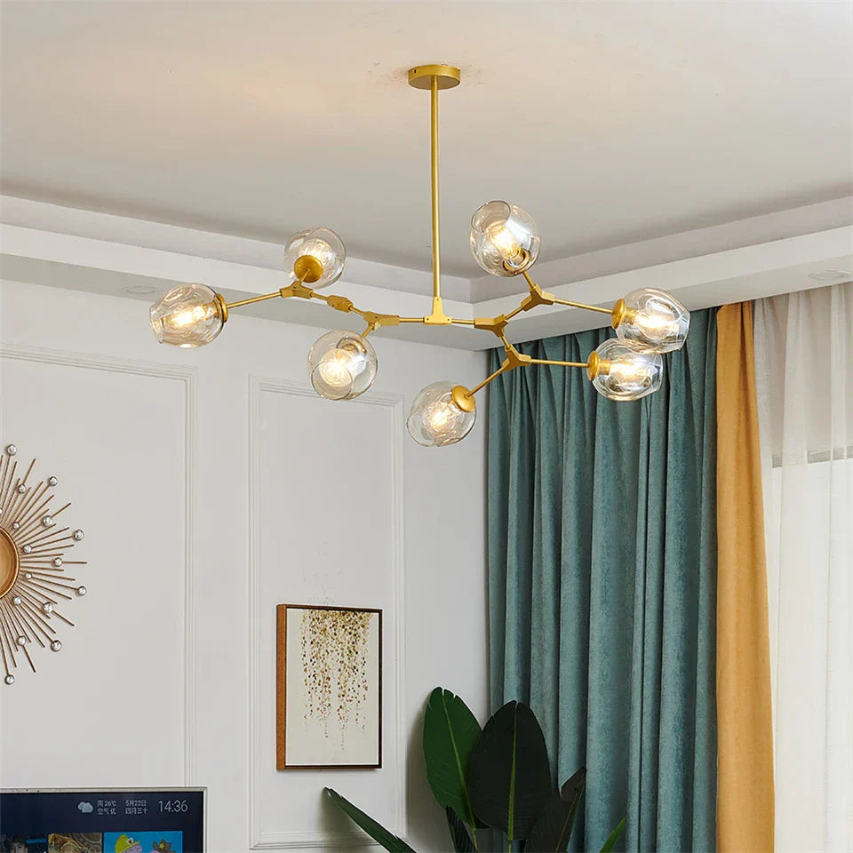 Nordic glass ball led chandelier black & gold dining room