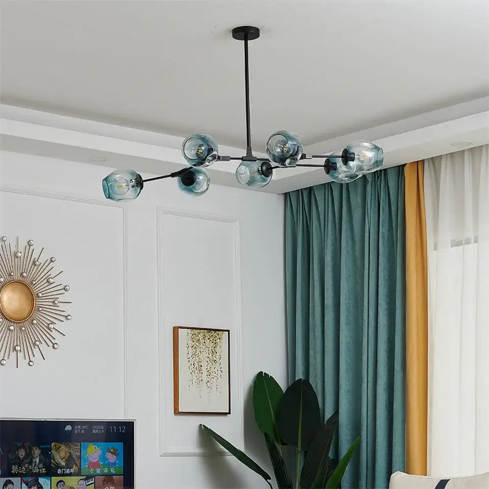 Nordic glass ball led chandelier black & gold dining room