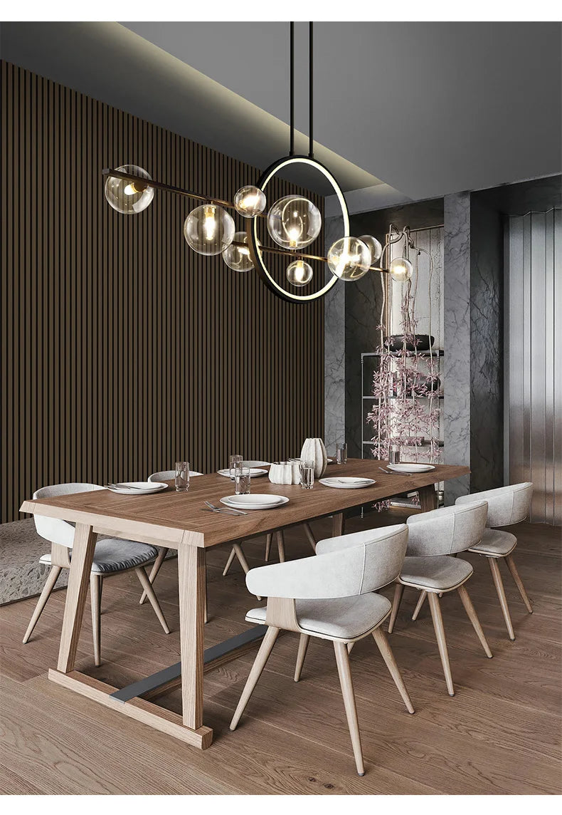 Modern black nordic glass bubble led chandelier dining room light