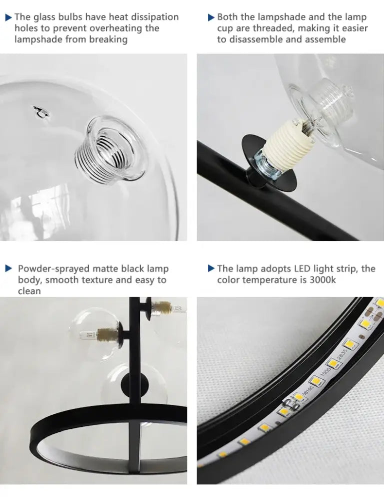 Modern black nordic glass bubble led chandelier dining room light