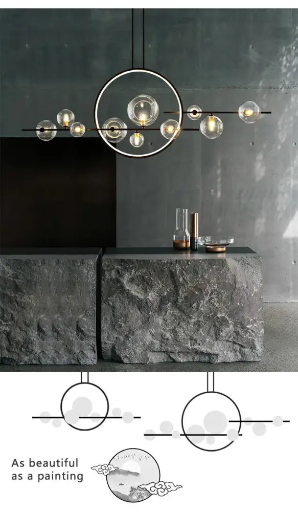 Modern black nordic glass bubble led chandelier dining room light