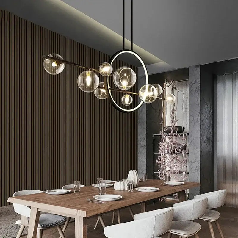 Modern black nordic glass bubble led chandelier dining room light