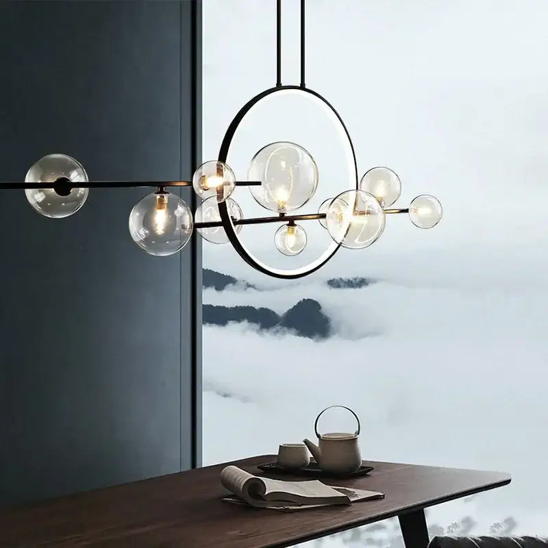 Modern black nordic glass bubble led chandelier dining room light
