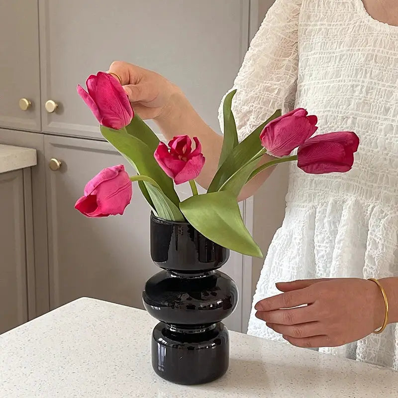 Glossy black stacked segment vase home decor living room