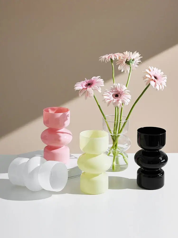 Glossy black stacked segment vase home decor living room